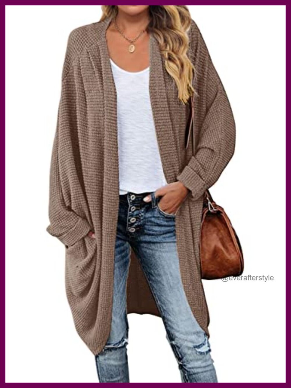 Oversized Long Cardigan Sweater with Shawl Collar Waffle Knit
